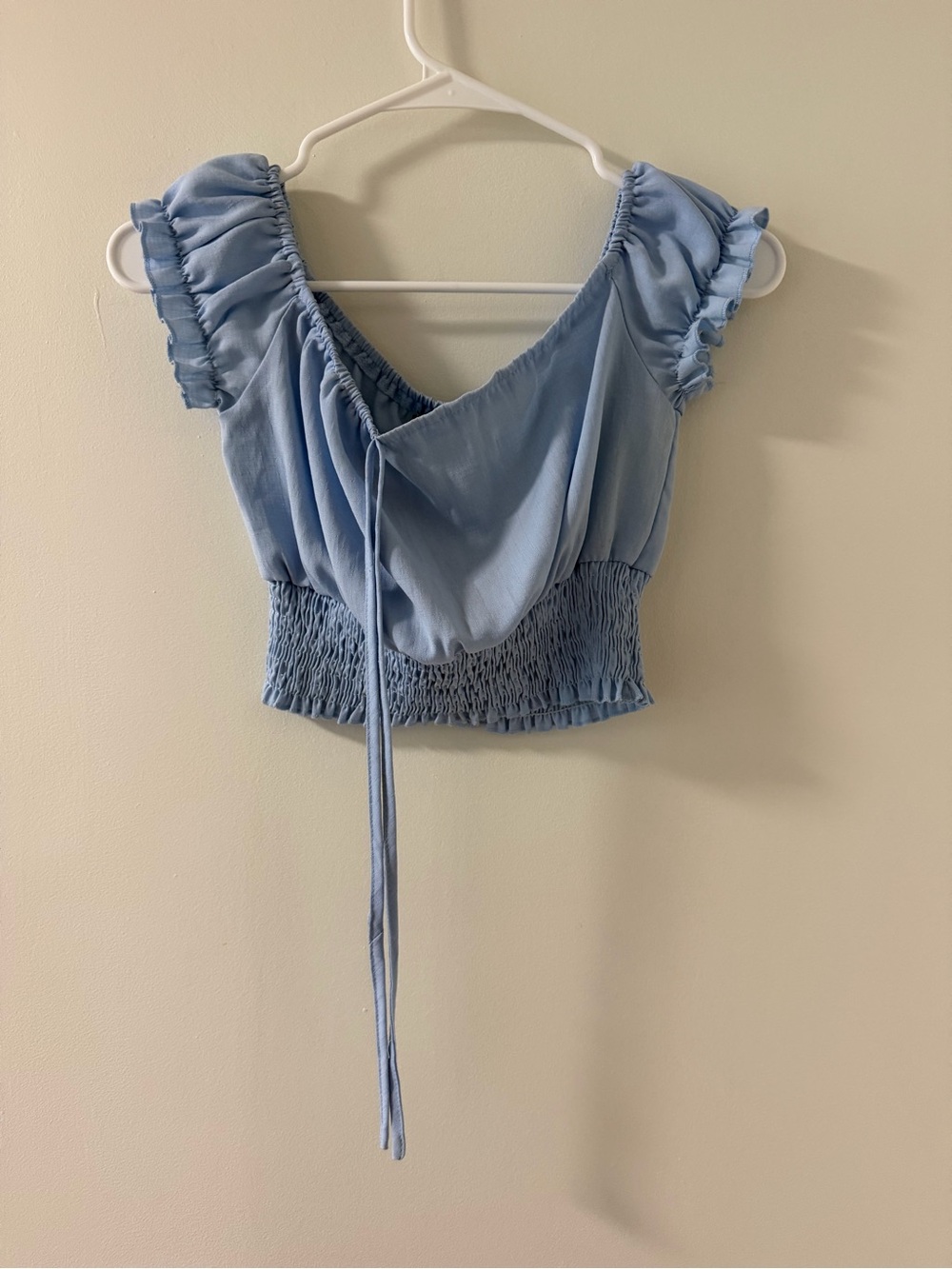 SHEIN Light Blue Ruffle Sleeve Smocked Crop Top